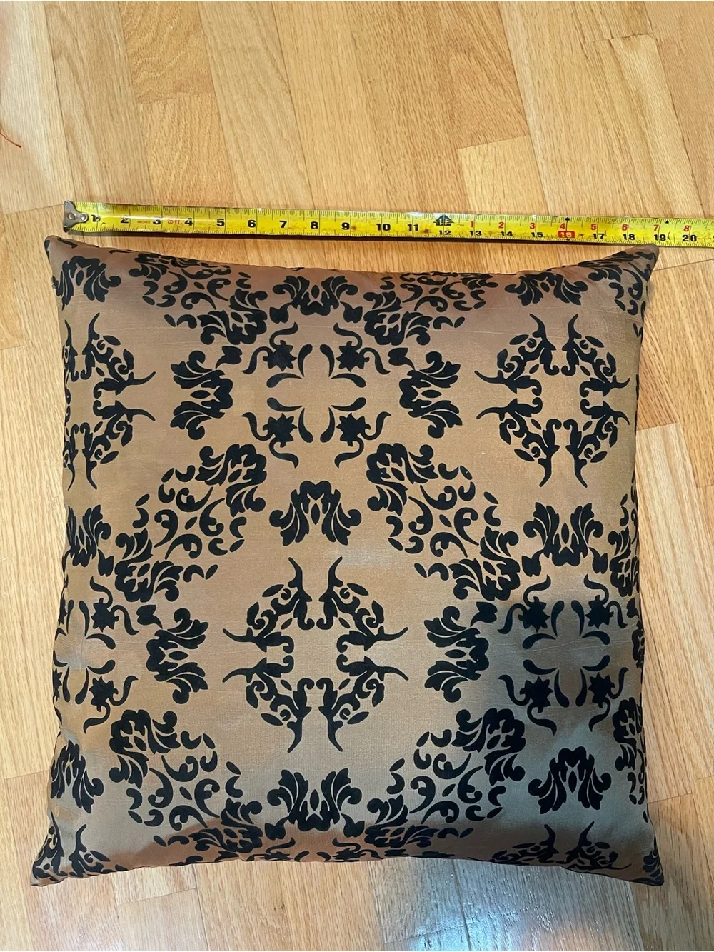 Decorative Black Damask Throw Pillow - Gold Satin Look